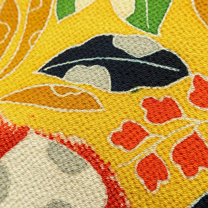 名古屋帯 太鼓柄 縮緬 正絹 花柄 名古屋仕立て なごや帯 リサイクル帯 帯 赤・朱_画像4