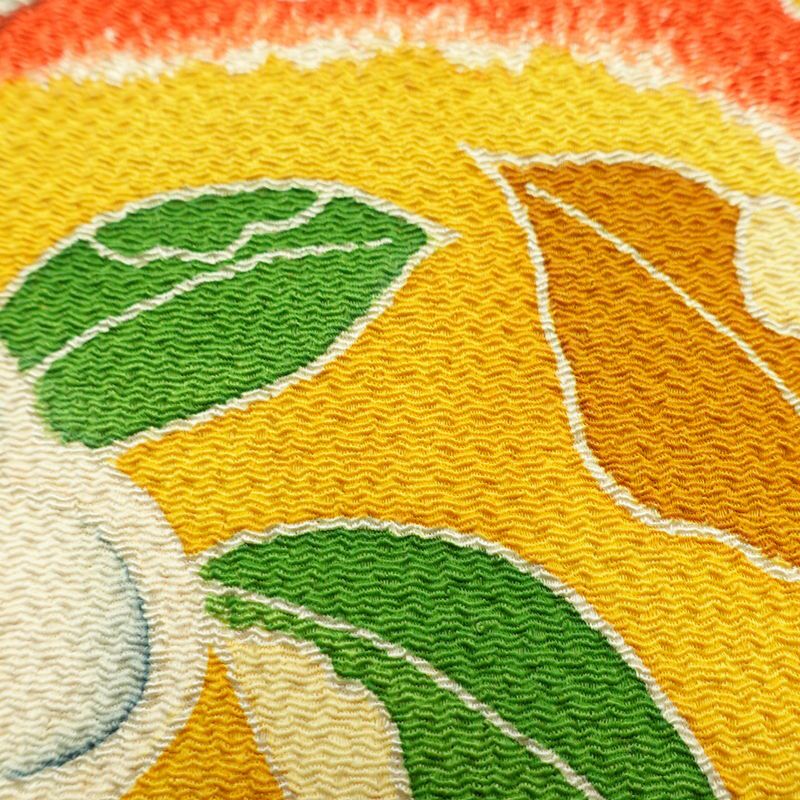 名古屋帯 太鼓柄 縮緬 正絹 花柄 名古屋仕立て なごや帯 リサイクル帯 帯 赤・朱_画像5