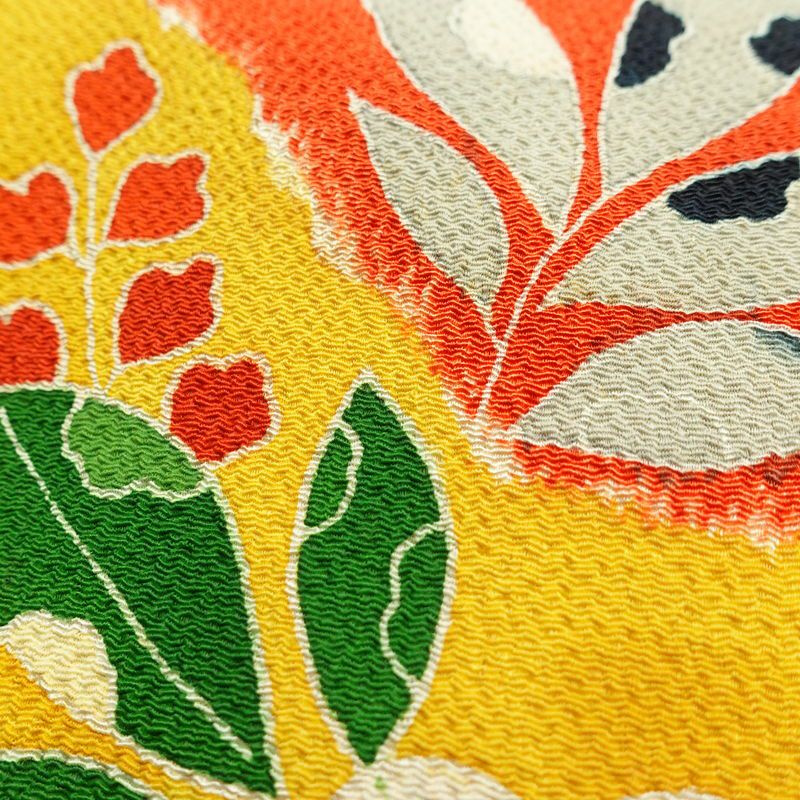 名古屋帯 太鼓柄 縮緬 正絹 花柄 名古屋仕立て なごや帯 リサイクル帯 帯 赤・朱_画像6