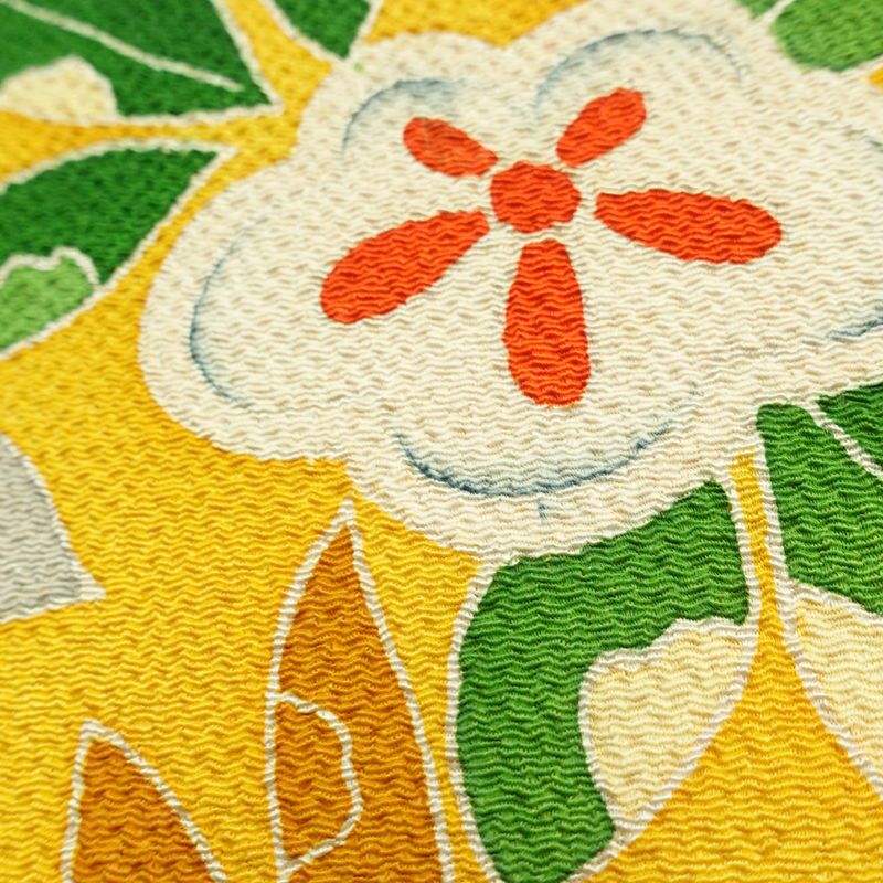 名古屋帯 太鼓柄 縮緬 正絹 花柄 名古屋仕立て なごや帯 リサイクル帯 帯 赤・朱_画像7