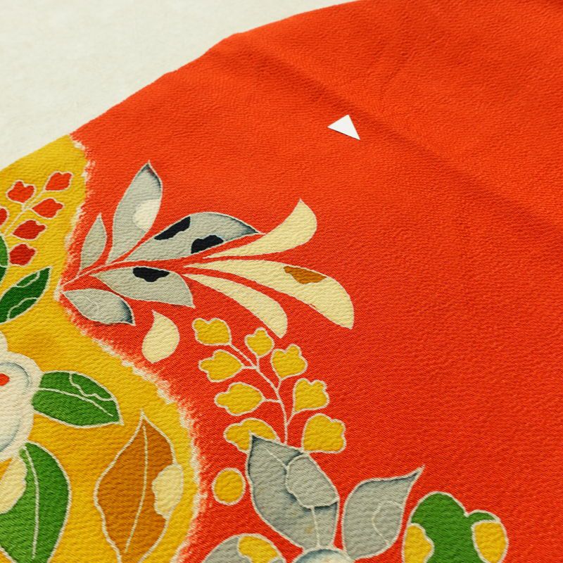 名古屋帯 太鼓柄 縮緬 正絹 花柄 名古屋仕立て なごや帯 リサイクル帯 帯 赤・朱_画像13