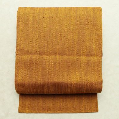 名古屋帯 全通柄 正絹 その他の柄 松葉仕立て なごや帯 リサイクル帯 帯 シンプル 紬地 黄・黄土色