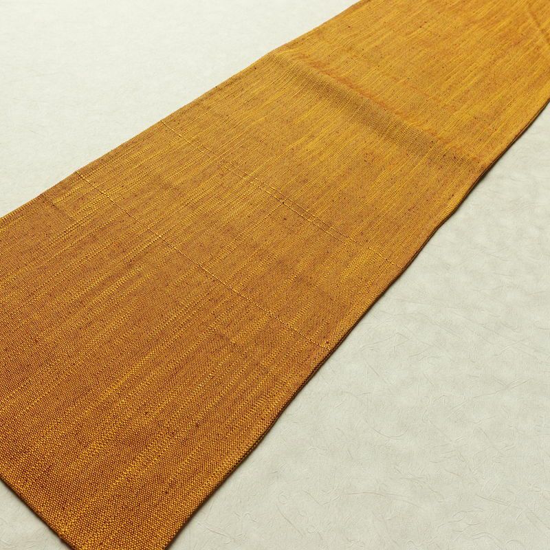 名古屋帯 全通柄 正絹 その他の柄 松葉仕立て なごや帯 リサイクル帯 帯 シンプル 紬地 黄・黄土色_画像8