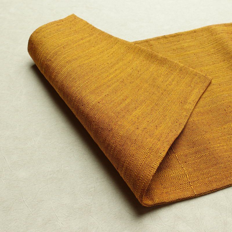 名古屋帯 全通柄 正絹 その他の柄 松葉仕立て なごや帯 リサイクル帯 帯 シンプル 紬地 黄・黄土色_画像9