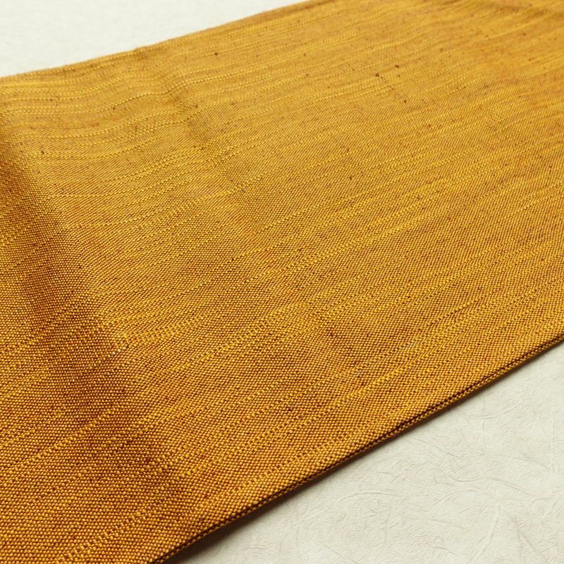 名古屋帯 全通柄 正絹 その他の柄 松葉仕立て なごや帯 リサイクル帯 帯 シンプル 紬地 黄・黄土色_画像11