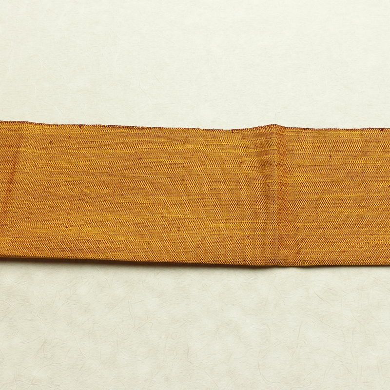 名古屋帯 全通柄 正絹 その他の柄 松葉仕立て なごや帯 リサイクル帯 帯 シンプル 紬地 黄・黄土色_画像13