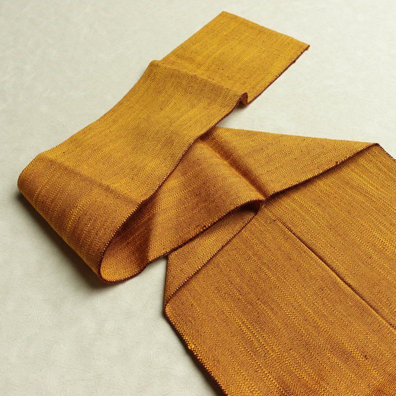 名古屋帯 全通柄 正絹 その他の柄 松葉仕立て なごや帯 リサイクル帯 帯 シンプル 紬地 黄・黄土色_画像15