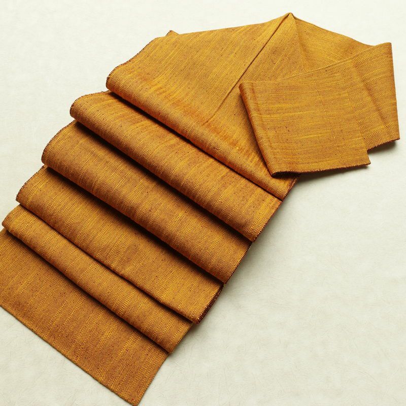 名古屋帯 全通柄 正絹 その他の柄 松葉仕立て なごや帯 リサイクル帯 帯 シンプル 紬地 黄・黄土色_画像17