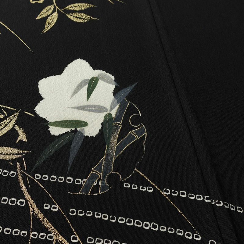 付け下げ 一つ紋付き 正絹 木の葉・植物柄 袷仕立て 身丈166cm 裄丈68.5cm リサイクル着物 着物 箔 金彩 卒業式 フォーマル シンプル 黒_画像11