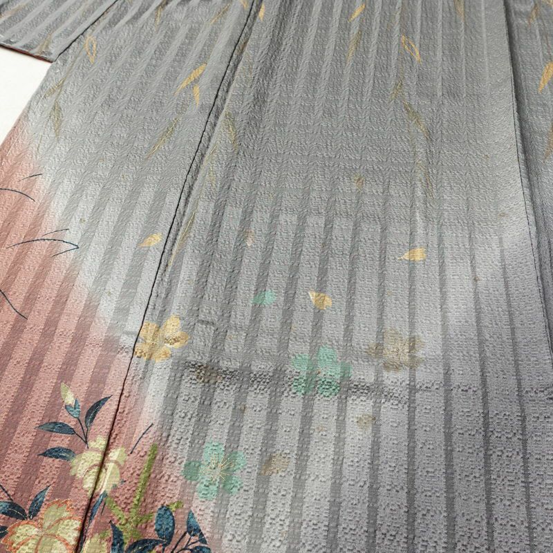 訪問着 美品 しつけ糸付き 正絹 花柄 袷仕立て 身丈161cm 裄丈63.5cm リサイクル着物 着物 箔 金彩 入学式 卒業式 お宮参り フォーマル 桜 多色使い_画像5