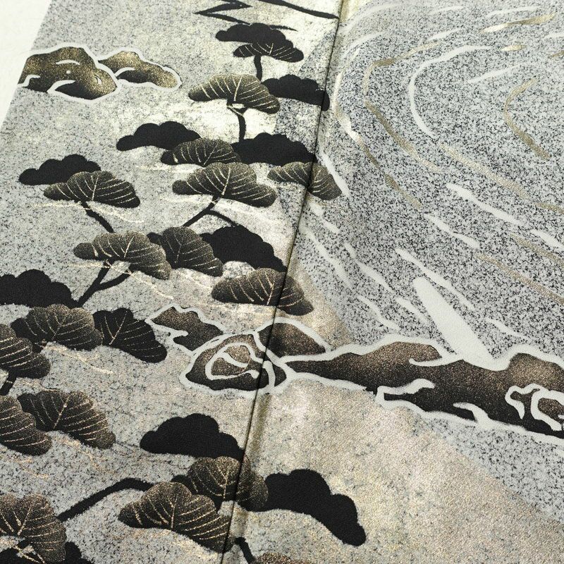 訪問着 美品 落款入り 正絹 風景柄 袷仕立て 身丈159cm 裄丈67cm リサイクル着物 着物 箔 共八掛 銀彩 卒業式 フォーマル グレー_画像7