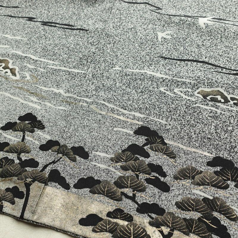 訪問着 美品 落款入り 正絹 風景柄 袷仕立て 身丈159cm 裄丈67cm リサイクル着物 着物 箔 共八掛 銀彩 卒業式 フォーマル グレー_画像13