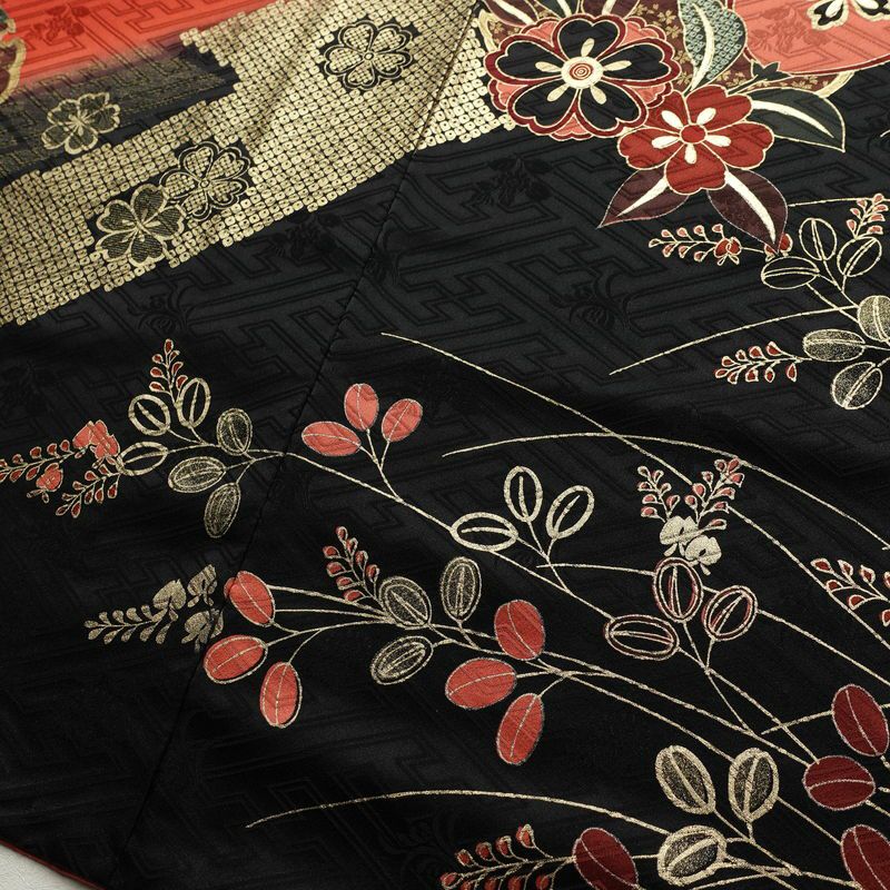 振袖 良品 金駒刺繍 正絹 花柄 袷仕立て 身丈161cm 裄丈66cm リサイクル着物 着物 箔 金彩 成人式 二十歳 二十歳の集い パーティー 萩 フォーマル 赤・朱_画像14