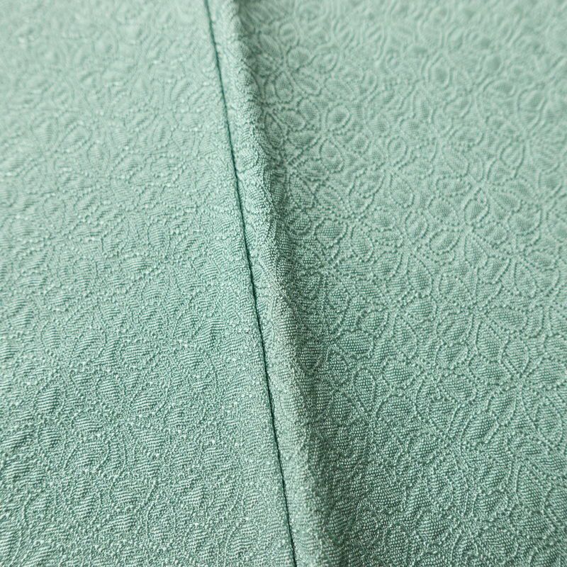 色無地 一つ紋付き 寿光織 伝統工芸茶染 正絹 花柄 袷仕立て 身丈163.5cm 裄丈68cm リサイクル着物 着物 お茶会 フォーマル 緑・うぐいす色_画像9