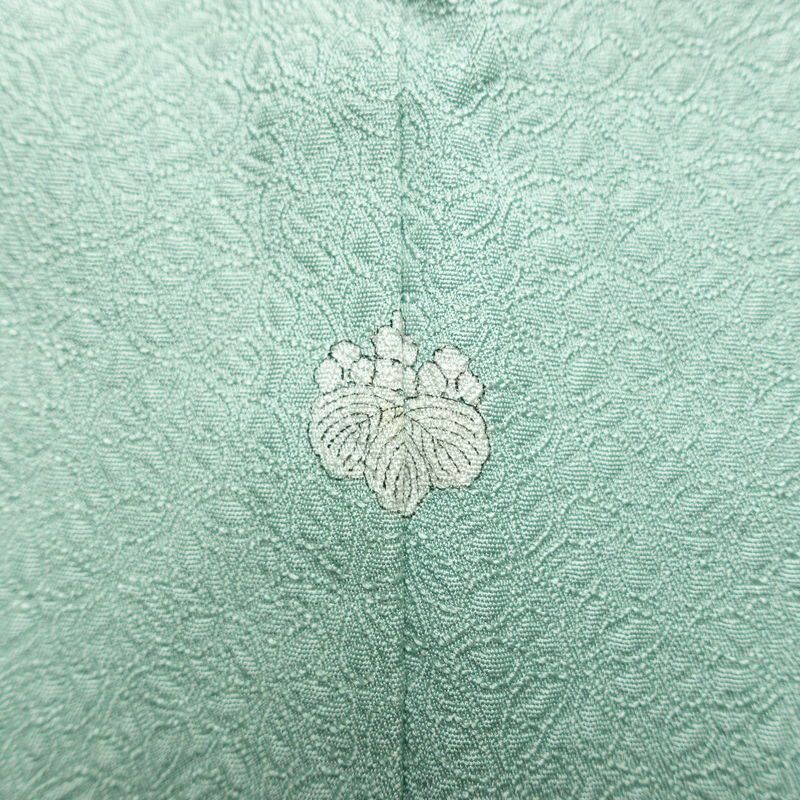 色無地 一つ紋付き 寿光織 伝統工芸茶染 正絹 花柄 袷仕立て 身丈163.5cm 裄丈68cm リサイクル着物 着物 お茶会 フォーマル 緑・うぐいす色_画像13