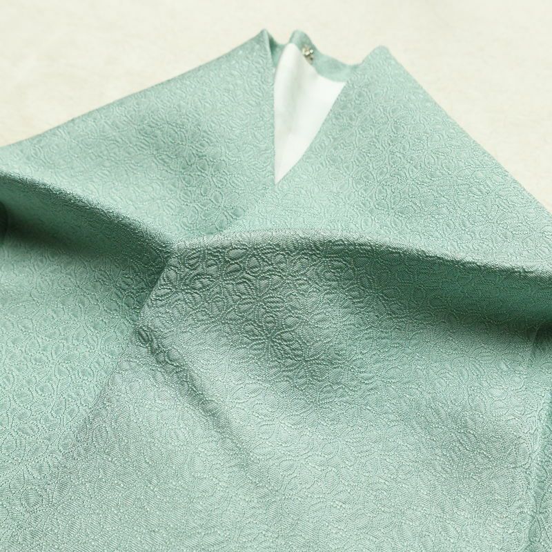 色無地 一つ紋付き 寿光織 伝統工芸茶染 正絹 花柄 袷仕立て 身丈163.5cm 裄丈68cm リサイクル着物 着物 お茶会 フォーマル 緑・うぐいす色_画像18