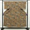 小紋 縮緬 総柄 正絹 風景柄 袷仕立て 身丈149cm 裄丈62.5cm リサイクル着物 着物 黄・黄土色_画像1