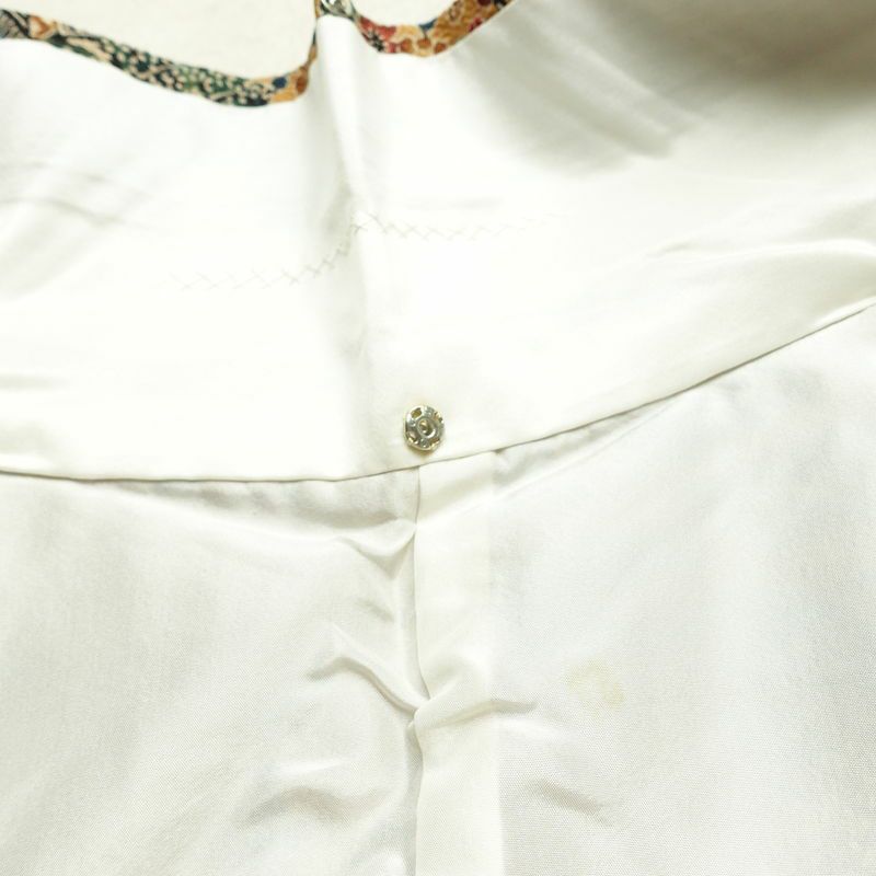 小紋 縮緬 総柄 正絹 風景柄 袷仕立て 身丈149cm 裄丈62.5cm リサイクル着物 着物 黄・黄土色_画像18