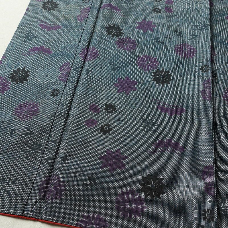 紬 しつけ糸付き 正絹 花柄 袷仕立て 身丈154cm 裄丈65.5cm リサイクル着物 着物 青・紺_画像4