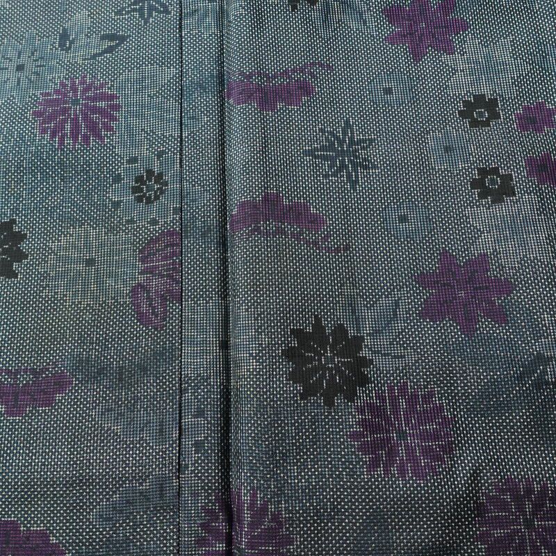 紬 しつけ糸付き 正絹 花柄 袷仕立て 身丈154cm 裄丈65.5cm リサイクル着物 着物 青・紺_画像6