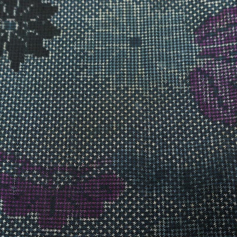 紬 しつけ糸付き 正絹 花柄 袷仕立て 身丈154cm 裄丈65.5cm リサイクル着物 着物 青・紺_画像7