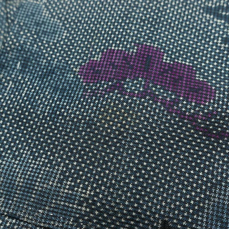 紬 しつけ糸付き 正絹 花柄 袷仕立て 身丈154cm 裄丈65.5cm リサイクル着物 着物 青・紺_画像15