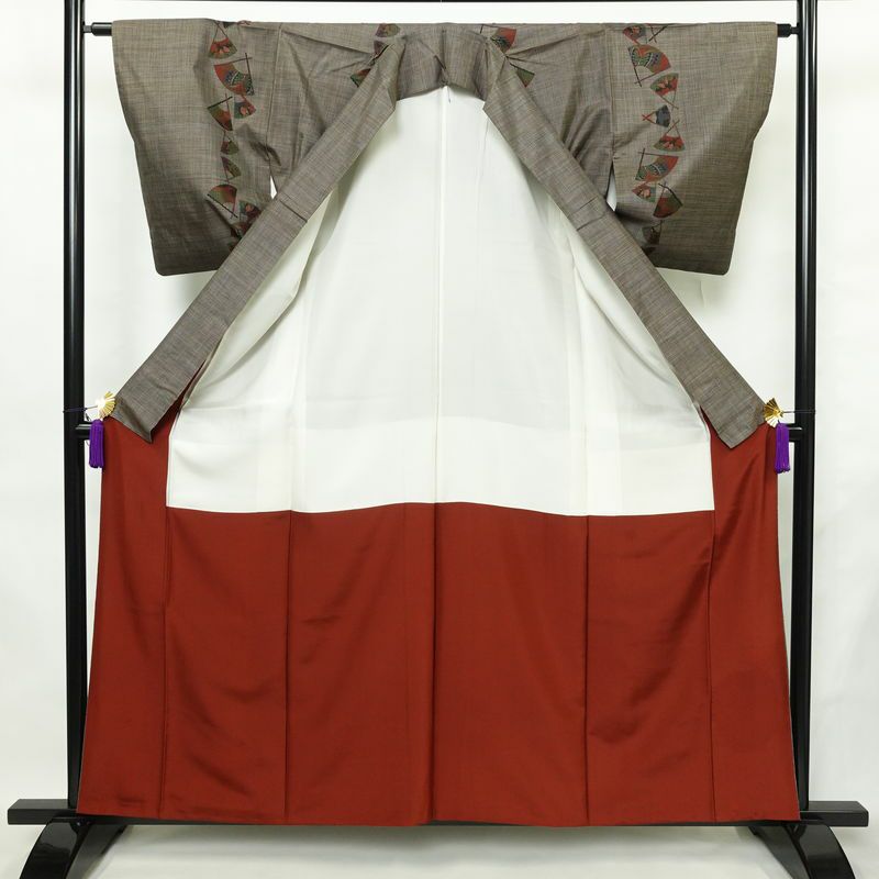 大島紬 古代染色 純泥染 証紙あり 正絹 古典柄 袷仕立て 身丈160cm 裄丈63cm リサイクル着物 着物 茶_画像3