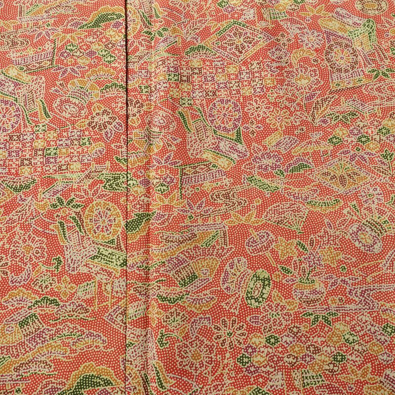 小紋 正絹 古典柄 袷仕立て 身丈153.5cm 裄丈62.5cm リサイクル着物 一部しつけ糸付き 着物 赤・朱_画像6