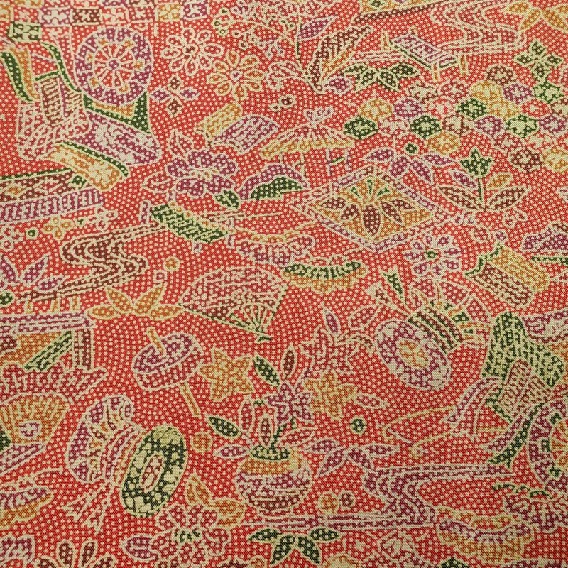 小紋 正絹 古典柄 袷仕立て 身丈153.5cm 裄丈62.5cm リサイクル着物 一部しつけ糸付き 着物 赤・朱_画像7