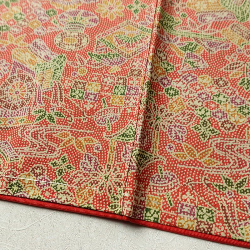 小紋 正絹 古典柄 袷仕立て 身丈153.5cm 裄丈62.5cm リサイクル着物 一部しつけ糸付き 着物 赤・朱_画像10