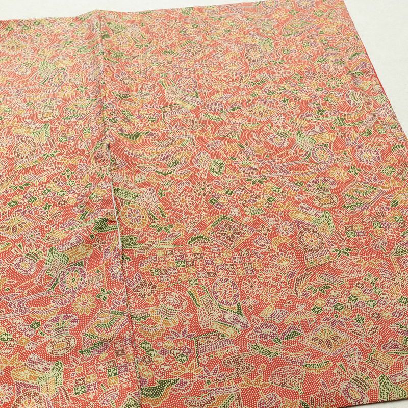 小紋 正絹 古典柄 袷仕立て 身丈153.5cm 裄丈62.5cm リサイクル着物 一部しつけ糸付き 着物 赤・朱_画像11