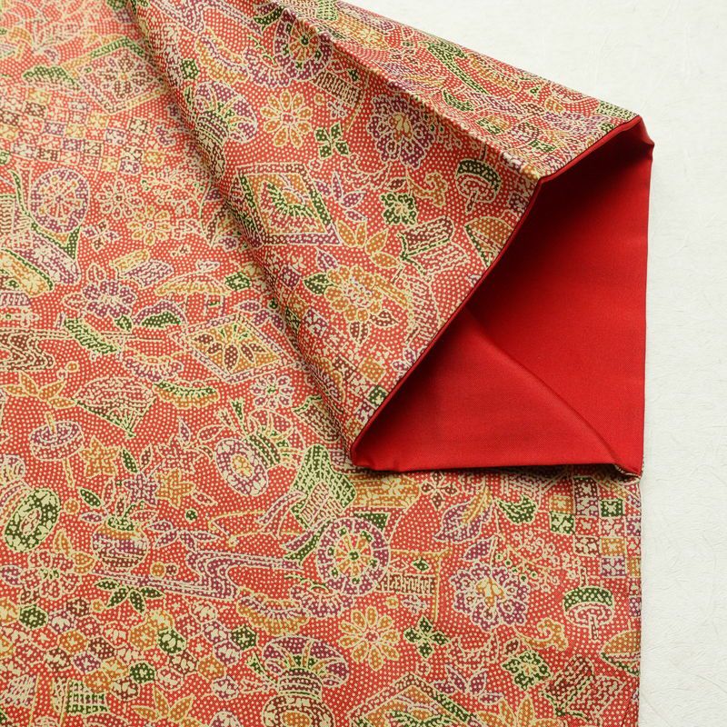 小紋 正絹 古典柄 袷仕立て 身丈153.5cm 裄丈62.5cm リサイクル着物 一部しつけ糸付き 着物 赤・朱_画像12