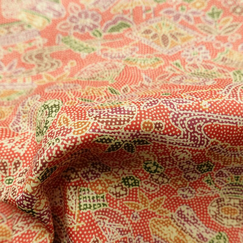 小紋 正絹 古典柄 袷仕立て 身丈153.5cm 裄丈62.5cm リサイクル着物 一部しつけ糸付き 着物 赤・朱_画像20