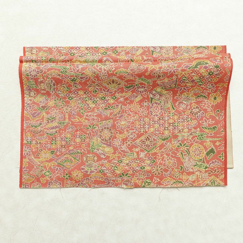 小紋 正絹 古典柄 袷仕立て 身丈153.5cm 裄丈62.5cm リサイクル着物 一部しつけ糸付き 着物 赤・朱_画像21