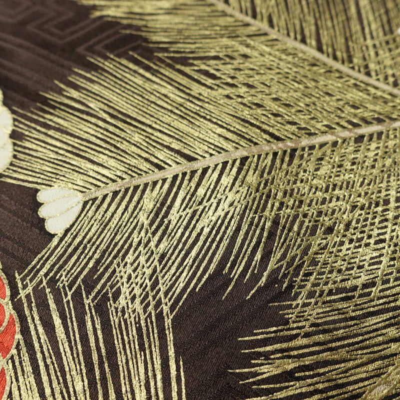 振袖 金駒刺繍 綸子 正絹 花柄 袷仕立て 身丈165.5cm 裄丈69.5cm リサイクル着物 着物 箔 金彩 成人式 二十歳 二十歳の集い フォーマル 菊 茶_画像9