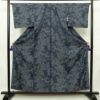 紬 正絹 木の葉・植物柄 袷仕立て 身丈157cm 裄丈65cm リサイクル着物 着物 青・紺_画像1