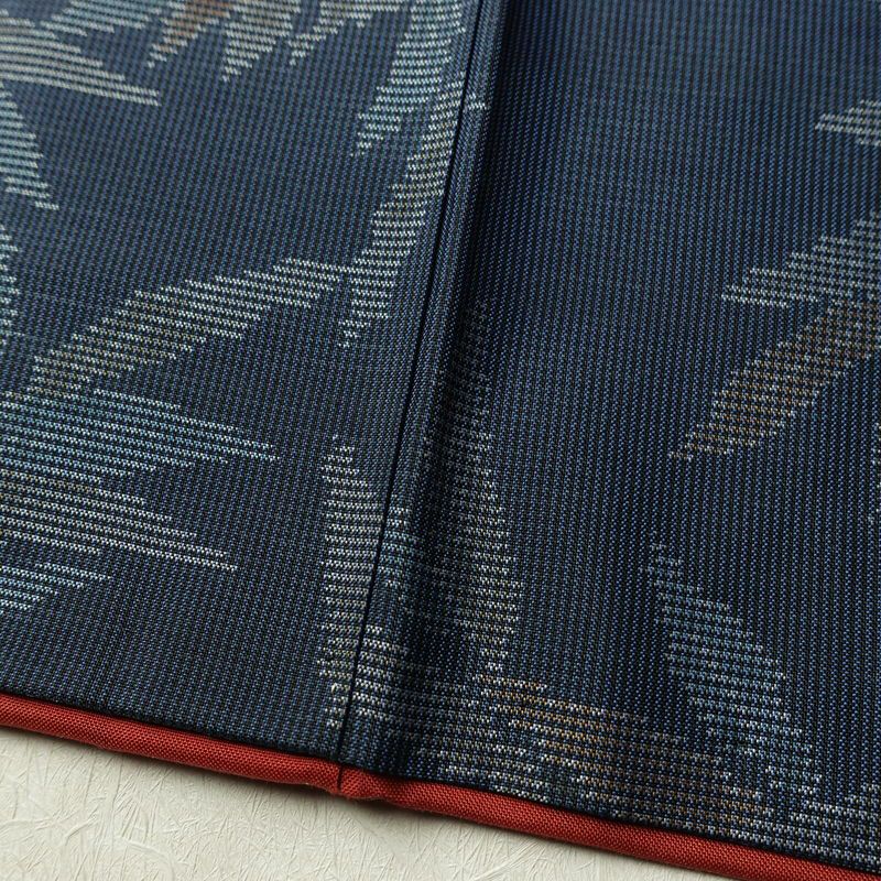 紬 正絹 木の葉・植物柄 袷仕立て 身丈157cm 裄丈65cm リサイクル着物 着物 青・紺_画像12