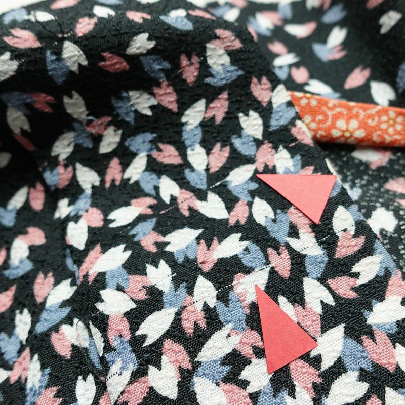 単衣 小紋 バチ衿仕立て ポリエステル 八掛付き 花柄 単衣仕立て 身丈165cm 裄丈66cm リサイクル着物 着物 黒_画像18