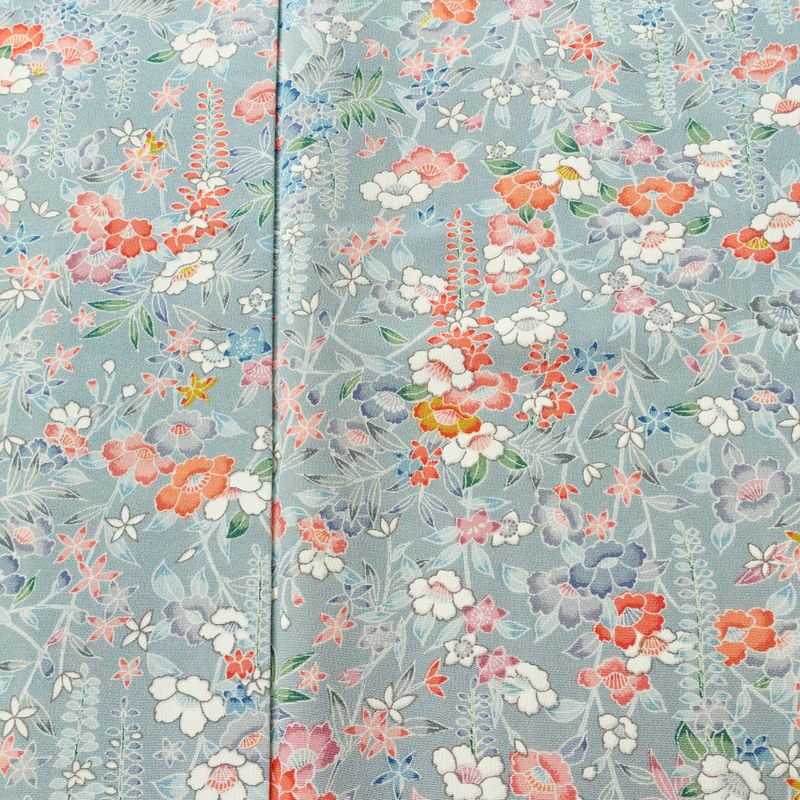 小紋 縮緬 総柄 正絹 花柄 袷仕立て 身丈149.5cm 裄丈63cm リサイクル着物 着物 青・紺_画像7