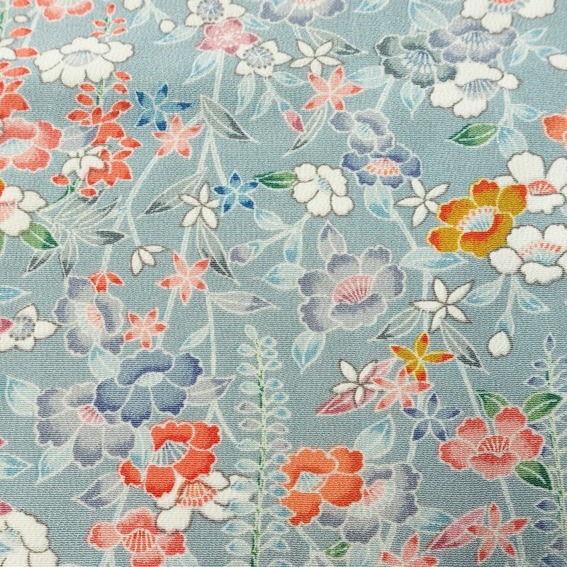 小紋 縮緬 総柄 正絹 花柄 袷仕立て 身丈149.5cm 裄丈63cm リサイクル着物 着物 青・紺_画像8