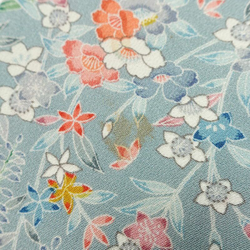 小紋 縮緬 総柄 正絹 花柄 袷仕立て 身丈149.5cm 裄丈63cm リサイクル着物 着物 青・紺_画像10