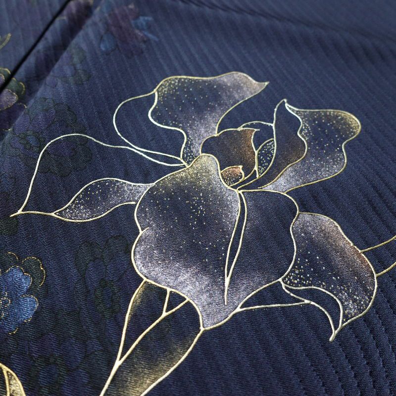 付け下げ 一つ紋付き 正絹 花柄 袷仕立て 身丈152.5cm 裄丈64.5cm リサイクル着物 着物 箔 金彩 フォーマル 青・紺_画像7