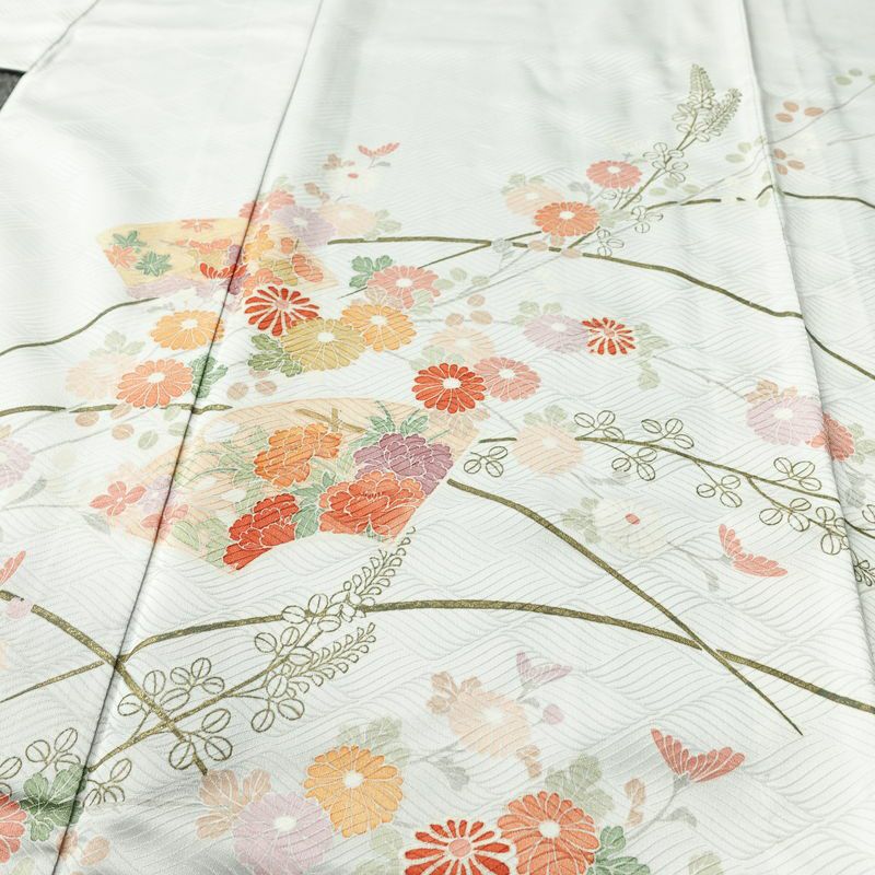 単衣 訪問着 ポリエステル 古典柄 単衣仕立て 身丈163cm 裄丈66.5cm リサイクル着物 着物 フォーマル グレー_画像5