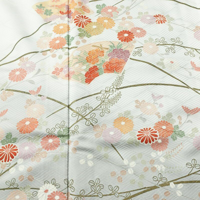 単衣 訪問着 ポリエステル 古典柄 単衣仕立て 身丈163cm 裄丈66.5cm リサイクル着物 着物 フォーマル グレー_画像6