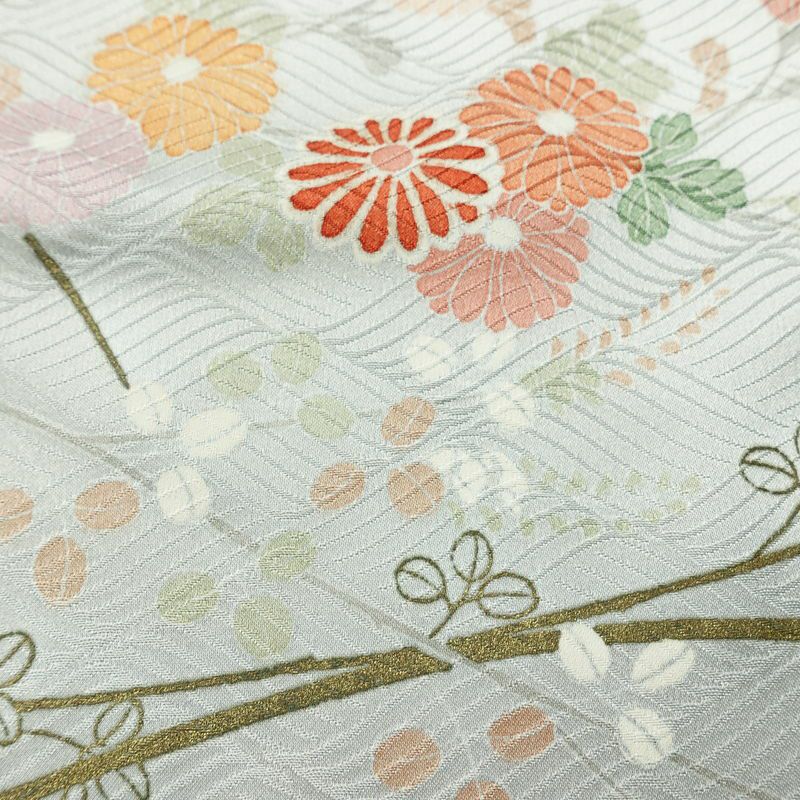 単衣 訪問着 ポリエステル 古典柄 単衣仕立て 身丈163cm 裄丈66.5cm リサイクル着物 着物 フォーマル グレー_画像10