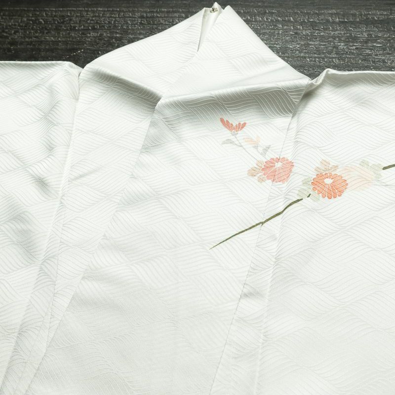 単衣 訪問着 ポリエステル 古典柄 単衣仕立て 身丈163cm 裄丈66.5cm リサイクル着物 着物 フォーマル グレー_画像18