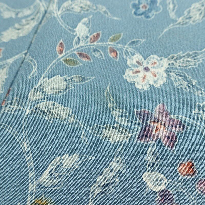 小紋 縮緬 総柄 正絹 花柄 袷仕立て 身丈156.5cm 裄丈63cm リサイクル着物 着物 くすみブルー 青・紺_画像11