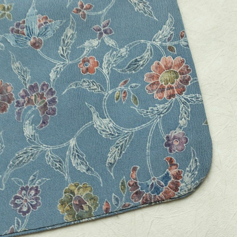 小紋 縮緬 総柄 正絹 花柄 袷仕立て 身丈156.5cm 裄丈63cm リサイクル着物 着物 くすみブルー 青・紺_画像14
