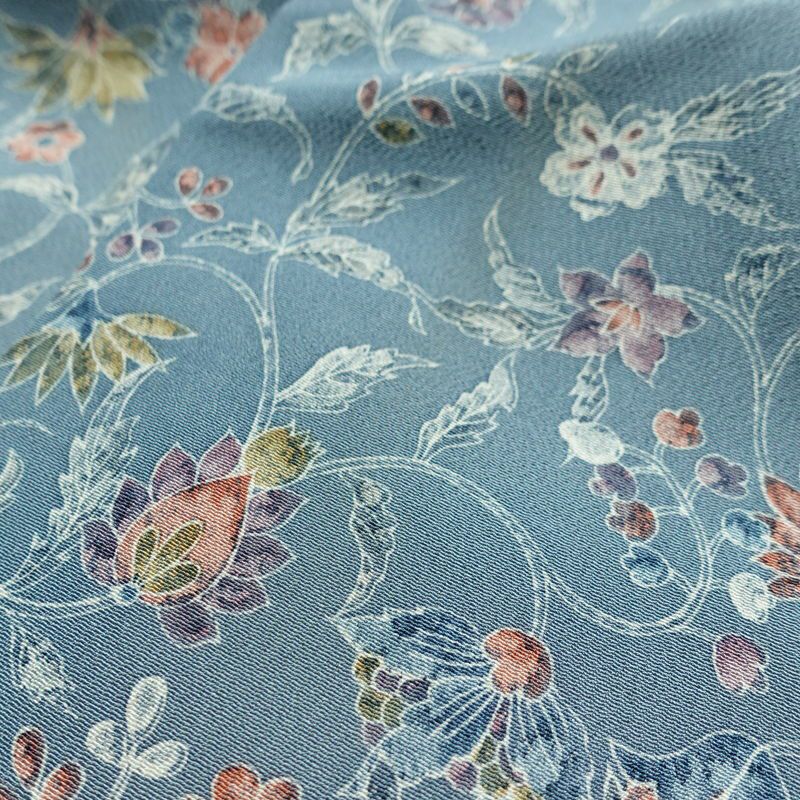 小紋 縮緬 総柄 正絹 花柄 袷仕立て 身丈156.5cm 裄丈63cm リサイクル着物 着物 くすみブルー 青・紺_画像16