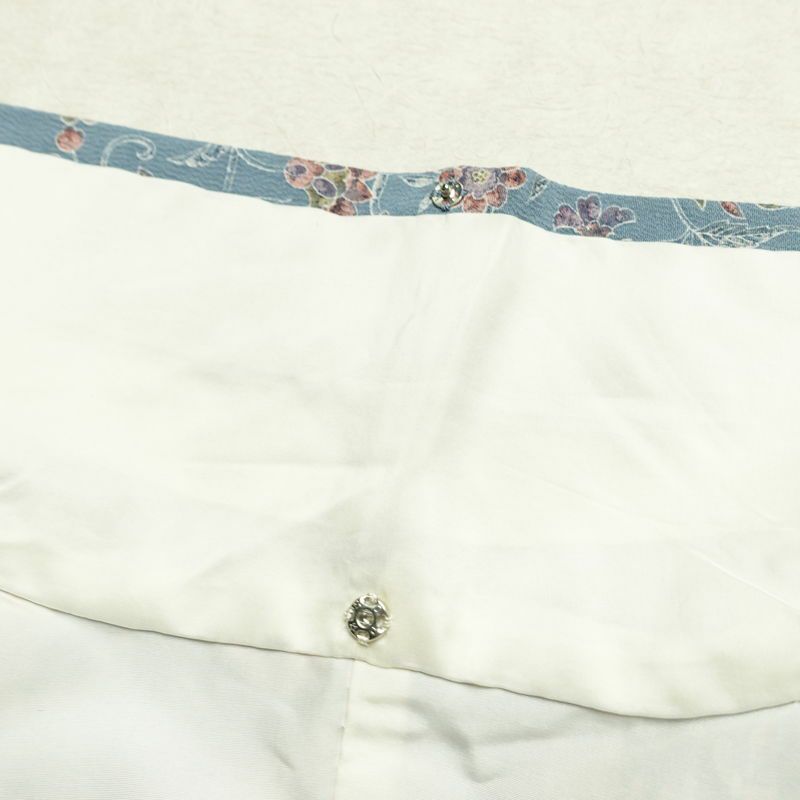 小紋 縮緬 総柄 正絹 花柄 袷仕立て 身丈156.5cm 裄丈63cm リサイクル着物 着物 くすみブルー 青・紺_画像19